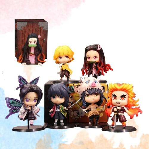 8CM Demon Slayer Kamado Tanjirou Nezuko Kochou Shinobu Agatsuma Zenitsu Rengoku Kyoujurou PVC Action Figure Model Toy