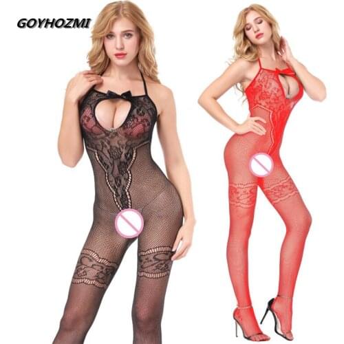 GOYHOZMI Sexy lingerie hot women dobby black red open crotch Teddies & Bodysuits hot intimates sexy underwear Body Suit