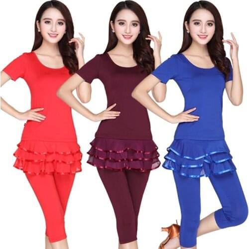Latin Dance Dress Suit Skirt Shirt Adult Female Dance Practice Pants Summer Pants Belly Dance Clothing Slim Long Sleeves Black