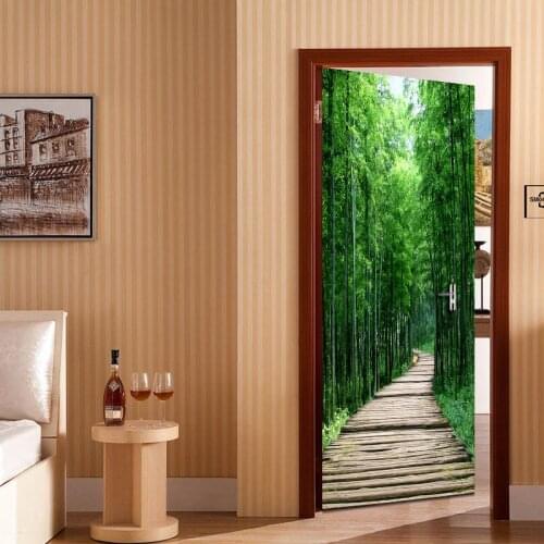 Creative 3D Door Sticker DIY Home Decor Self-Adhesive Wallpaper Bamboo Forest Small Road Bedroom Door Renovation Photo Mural 3D