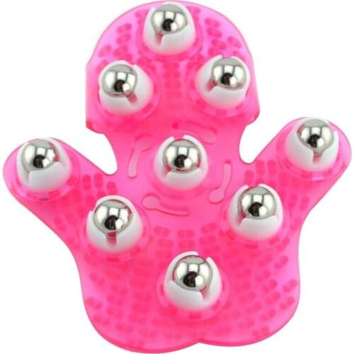 Palm Shaped Massage Glove Body Massager With 9 360-Degree-Roller Metal Roller Ball Beauty Body Care (Pink)