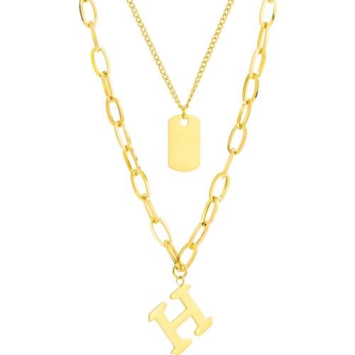 Fashion Stainless Steel Letter H Pendant Women Necklace Vintage Kpop Layered Neck Y2k Jewelry Sweater Chain Necklaces Wholesale