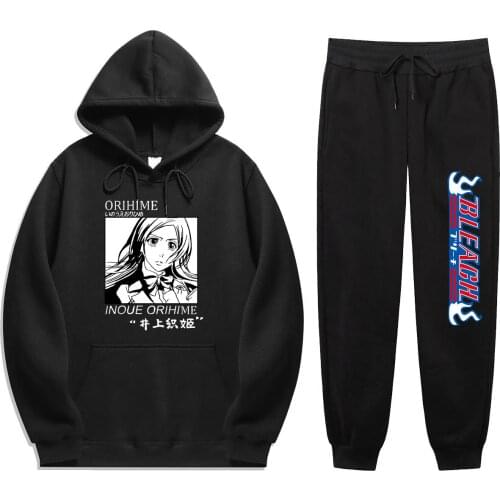 Japan Hot Anime BLEACH Print mens sets 2 Pieces Sets fashion Winter Sweatshirt+Drawstring Pants Hoodies hoodie sets Sweatshirt