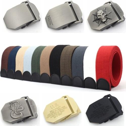 Mix Webbing and buckle Canvas Web Belt Metal Automatic Buckle Mens Womens Causal Cloth Decor Jeans adjustable 120cm to 160cm