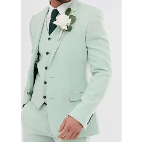 Men Suit 3 Piece Wedding Grooms Set Fresh Green Mint Slim Fit Tuxedos For Best Man Prom Suit For Men Blazer+Vest+Pants 2021