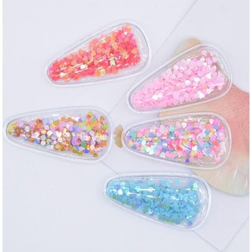 20Pcs PVC Filling Shakers Sequins Applique Snap Clip Covers have Slit for DIY Baby Headwear Hair BB Clips Decor Accessories P37