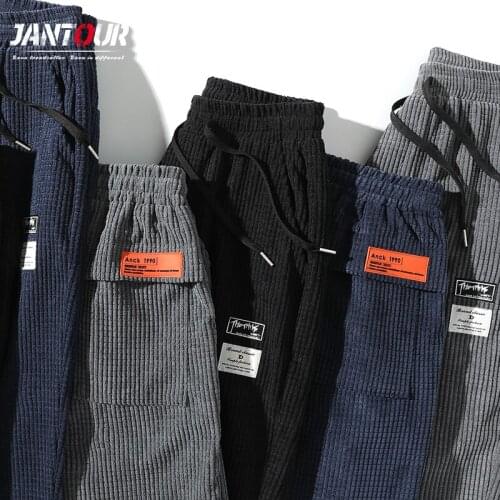 2020 New Mens Corduroy Thicken Pants Hip Hop Style Fashion Appliques Harem Pants Male Joggers Men Loose Trousers Brand Clothes
