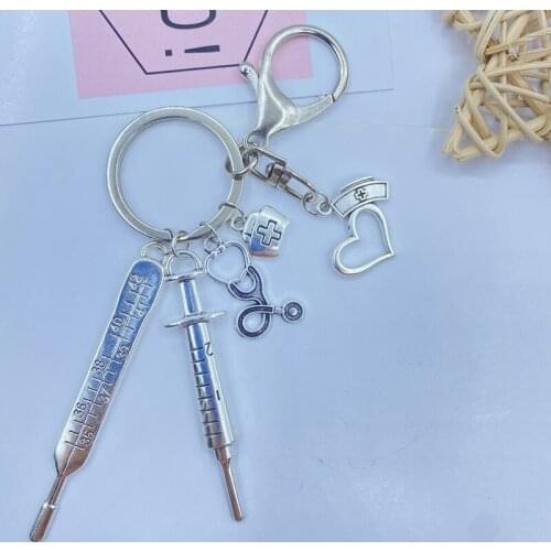 New Fashion Physician Assistant Nurse Keychain Stethoscope Syringe Pendant Male and Female Keychain