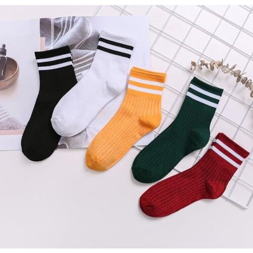 2019 Autumn Winter New Women Cotton Socks for Girls Student Cute Funny Striped Crew Short Socks Sports Warm Socks 5 Pairs/Lot