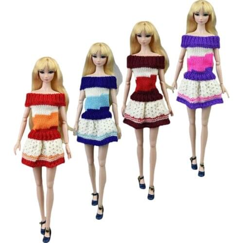 New Handmade Knitted Princess Dress 1/6 BJD Doll Clothes For Barbie Accessories Woven Outfits Winter Sweater Kids Dollhouse Toys