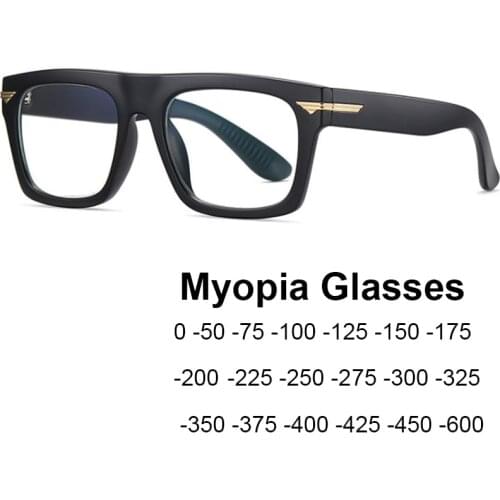 Black Finished Myopia Glasses Men Women Transparent Eyeglasses Frame Retro Oversized Square Shortsighted Eyewear Anti Blue Rays
