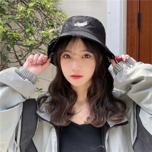 2021 Summer Reversible Bucket Hat Women English Letters Print Cotton Sun Protection Fisherman Cap Panama Hat Bob Gorro Pescador