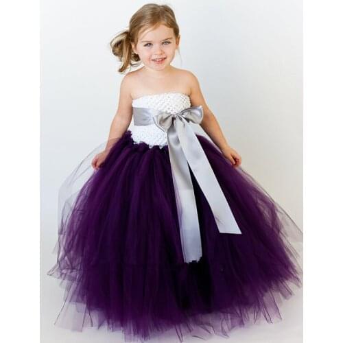 Bridesmaid fluffy ball gown princess birthday purple tutu tulle baby flower girl wedding dress evening prom cloth party dresses