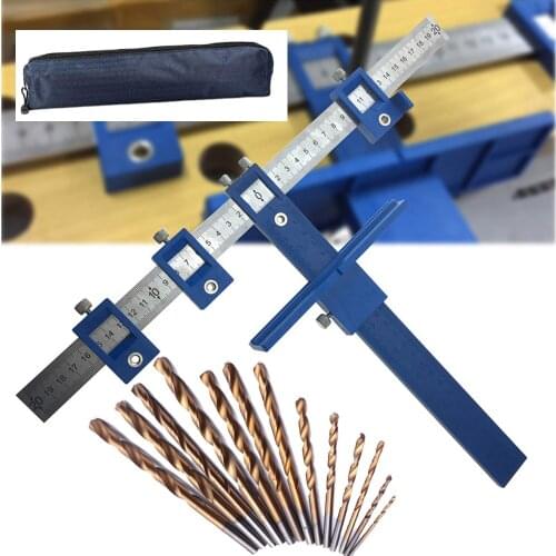 Adjustable Drilling Dowelling Hole Locator With 1.5-6.5mm Drill Bit Woodworking hand Tool Multi-function Drill Punch Locator