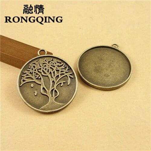 RONGQING Vintage Bronze Creative Tree Pendant Charms 30mm Lucky Tree Cabochon Base 40pcs/lot