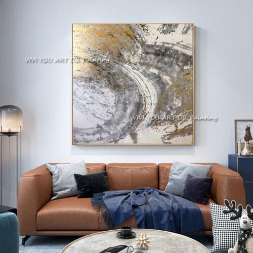 Handmade Abstract Golden Simple Pretty Canvas Oil Painting Wall Art Picture For Home Decor abstract wall art handmade image