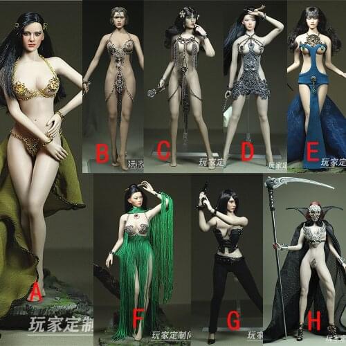 1/6 Scale Sexy Sleeveless Corset Chain Bodysuit Long Dress Skirt Necklace Clothes Model For 12" Largest Bust Body Action Figure