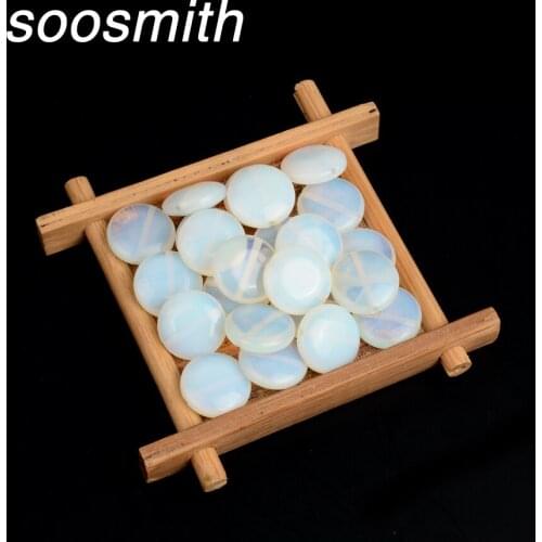 Soosmith Natural Fashion Flat Round Stone White Opal Beads Diy Charms Beading Beads For Jewelry Making Accessories Earring Gift
