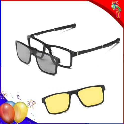 Sports Sunglasses Men Polarized Sunglass Night Vision Eyeglass Frame TR90 Square Working Party Eyewear Women Myopia Frame Magnet