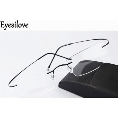 Eyesilove ultra-light titanium rimless Optical frame men women brand eyeglasses black silver grey gold go with case