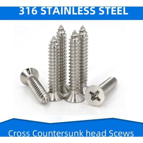 316 Stainless Steel Cross Self Tapping Screws Flat Countersunk Head Screw Pointed Nail Wood Nail Screws M2.9 M3.5 M3.9 M4 M4.2