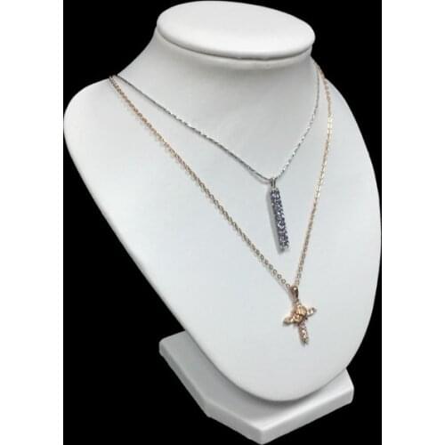 7" Tall White Faux Leather Neck Shelf Model Necklace Pendant Holder Mannequin Bust Chain Jewelry Display Stand Show Storage Rack