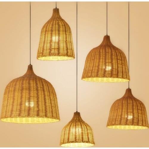 Japanese Rattan Pendant Light Handmade Bamboo Hanging Light For Dining Room Living Room Decoration Home Decor Led Light Fixtures