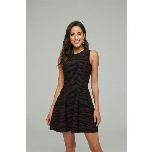 High Quality Sleeveless Mini A Line Jacquard Brown Bandage Women Dress Evening Party Dress