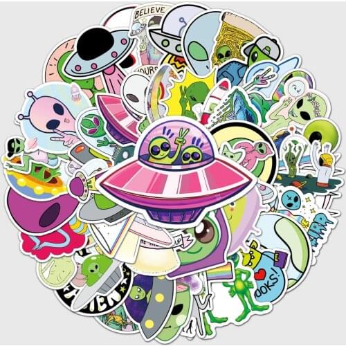 10/50PCS Cool UFO Alien Stickers Laptop Water Bottle Skateboard Guitar Waterproof Aesthetic Graffiti Decal Sticker Packs Kid Toy
