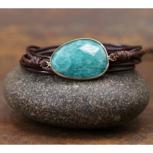2019 Rope Wrap Bracelet Natural Stones amazonite Boho Long Friendship Bracelet Unique Handmade Ethnic Bracelets Dropshipping