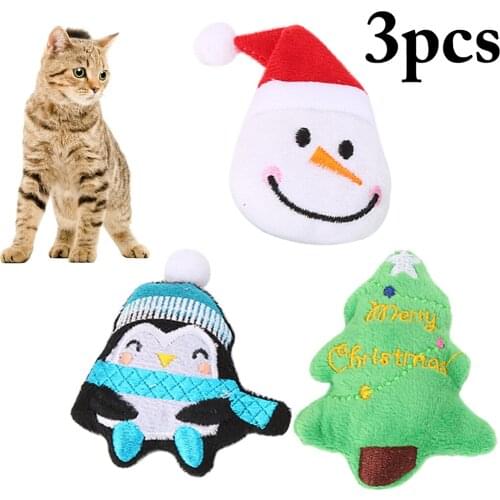 3pcs Pet Soft Plush Creative Snowman Christmas tree Shape Cat Toy Gifts Catnip Stuffed Pillow Doll Playing Toy For Pet Christmas