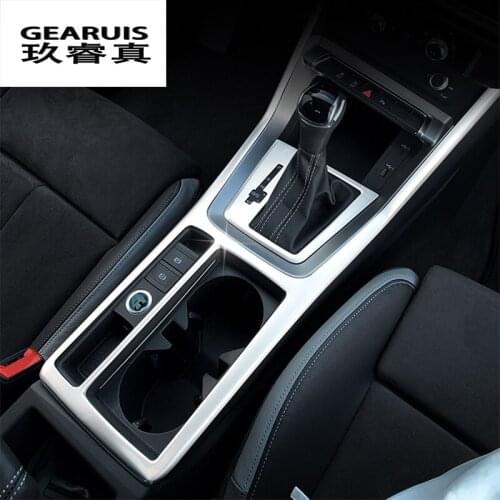 Car Styling For Audi Q3 2019 Central control Gear Shift Panel Gears Handrest Water cup Covers Stickers Interior Auto Accessories