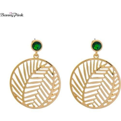 Banny Pink Simple Geometric Hollow Round Stud Earring For Women Party Leaf Statement Pendant Post Earring Fashion Jewelry Brinco