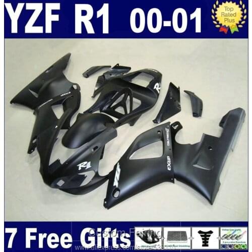 Free customize fairing kit for Yamaha YZFR1 00 01 matte black fairings set YZF R1 2000 2001 LK42