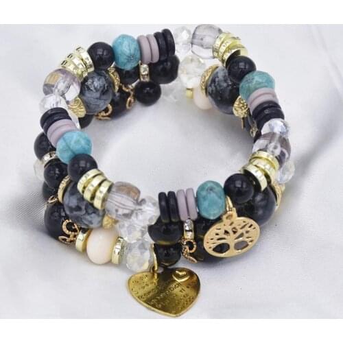 3pcs/set Fashion Boho Bracelets & Bangles Women Stone Beaded heart Bracelet Set With Colorful Gem Long Wrap Bracelet for Women