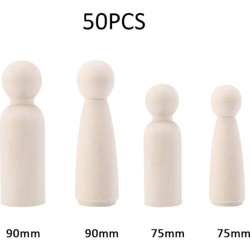 50pcs Painted Wooden Peg Dolls Maple Unpainted Kids Birthday Gifts Handmade Unfinished DIY Toys Decor Doll for Children Kids