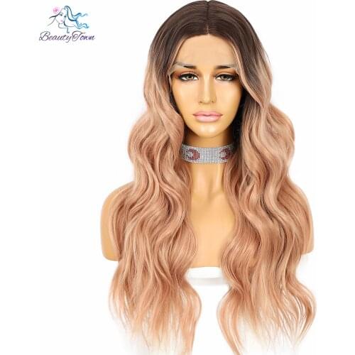 Long Body Wavy Rose Pink Wig Synthetic Wigs for Women Natural Daily Use Middle Part Wig High Heat Resistant Synthetic Fiber