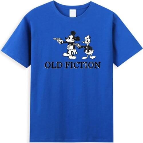 Old Fiction Disney Hip Hop Mens T Shirt Mickey Mouse Donald Duck Men T-Shirt Summer Cotton Comfortable Tops Vintage Trend Tee