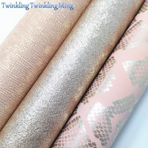 ROSE GOLD Snake Faux Leather Fabric, Synthetic Leather Sheets For Bow A4 8"x11" Twinkling Ming XM267