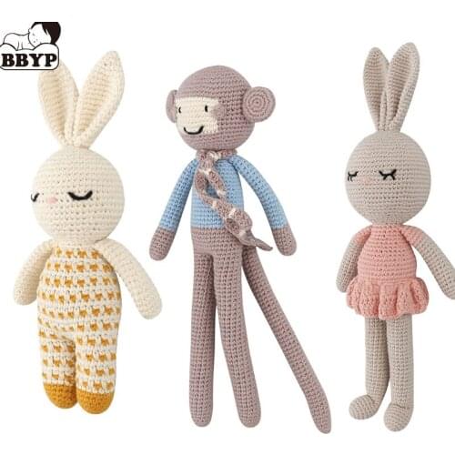 Handmade Rabbit Monkey Crochet Wool Doll Animal Stuffed Plush Toy Baby Soothing Baby Sleeping Plush Toy Gifts for Kids Birthday