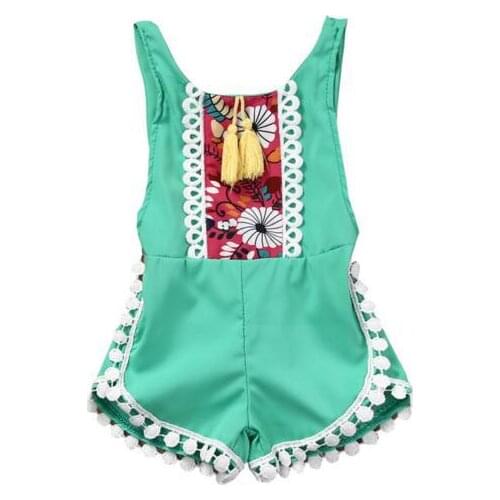 Newborn Infant Baby girls Romper Summer Toddler Clothes Sunsuit Baby Girl Sleveless Lace Lily printing Jumpsuit