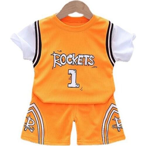 Baby Boys Basketball Clothing Sets 2021 Summer Toddler Girls Letter Vest Fake Two T-Shirt+Shorts Outfits Kids Casual Clothing
