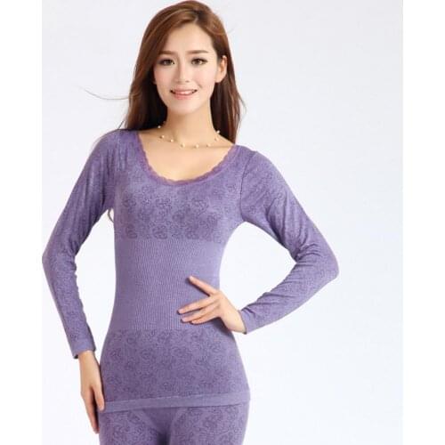 Thermal underwear sets Women Winter Thermal Underwear High Elasticity O-Neck Top Long Johns Pajama Set Sexy Ladies Clothes 2021