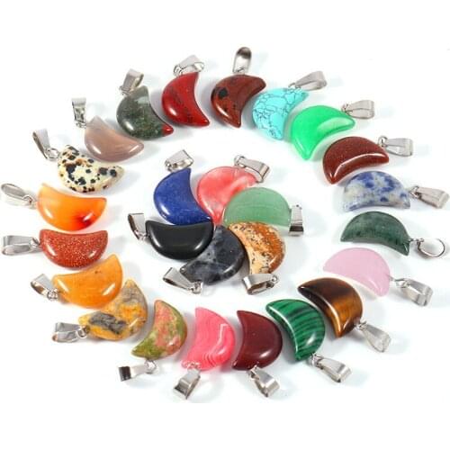 Healing Mini Assorted Stone Crescent Moon Shape Crystal Charms Pendants for DIY Jewelry Making Wholesale