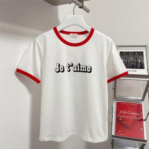 Limiguyue Women Casual Jetaime Letter T-Shirt Summer Short Sleeve t Shirt Round Neck Hit Color Pink Whiie White Tops Tee K1769