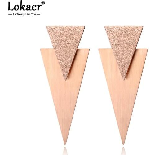 Lokaer Rose Gold Color Frosted & Brushed Surface Triangle Stainless Steel Earrings Fashion Jewelry Boucle D'oreille E18073