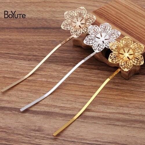 BoYuTe (10 Pieces/Lot) 42MM Filigree Flower Welding 133*3MM Metal Iron Snake Hair Stick Vintage Diy Hair Accessories Materials