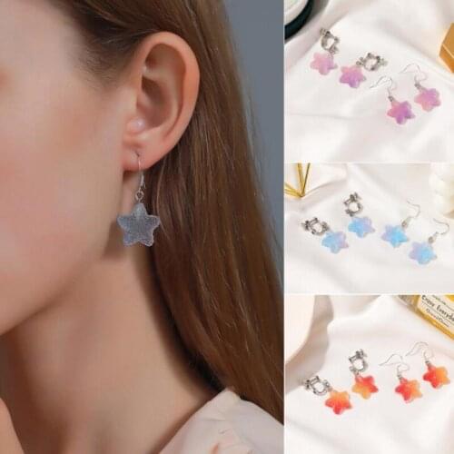 Cute Gradient Candy Color Cartoon Resin Star Drop Earrings Colorful Star Dangle Earring Party Jewelry Sweet Gift for Women Girls
