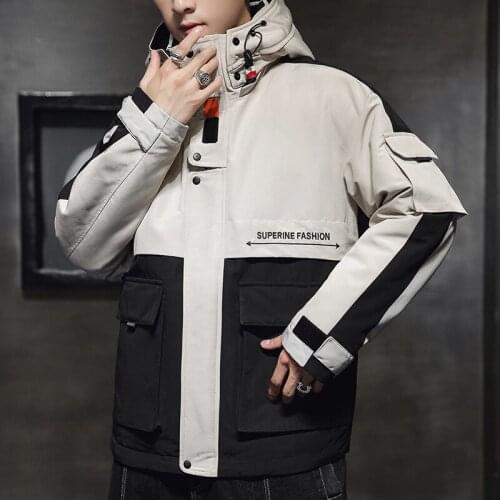 Hot Sale Harajuku Cotton Mens Winter Kpop Hooded Jacket Trendy Tooling Down Padded Jacket Thickening Trendy Brand Padded Jacket