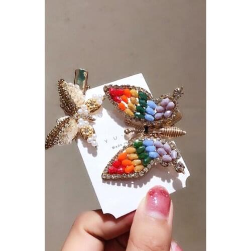 Wen Elf the same butterfly hairpin will move the hairpin yarn pearl clip headdress hair trim clip girl bangs clip